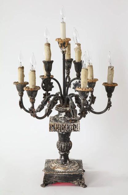 19th Century Italian Wood and Gesso 10-Light Candelabra, Electrified