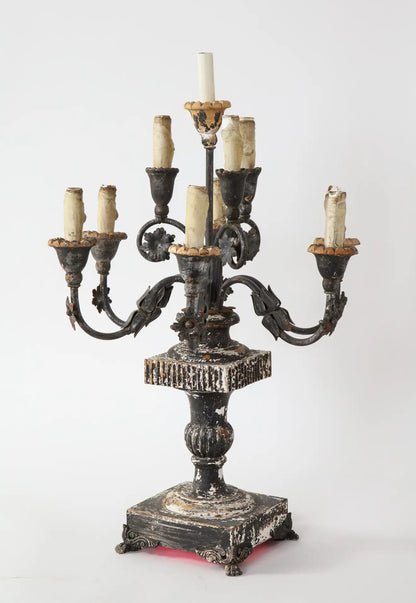 19th Century Italian Wood and Gesso 10-Light Candelabra, Electrified