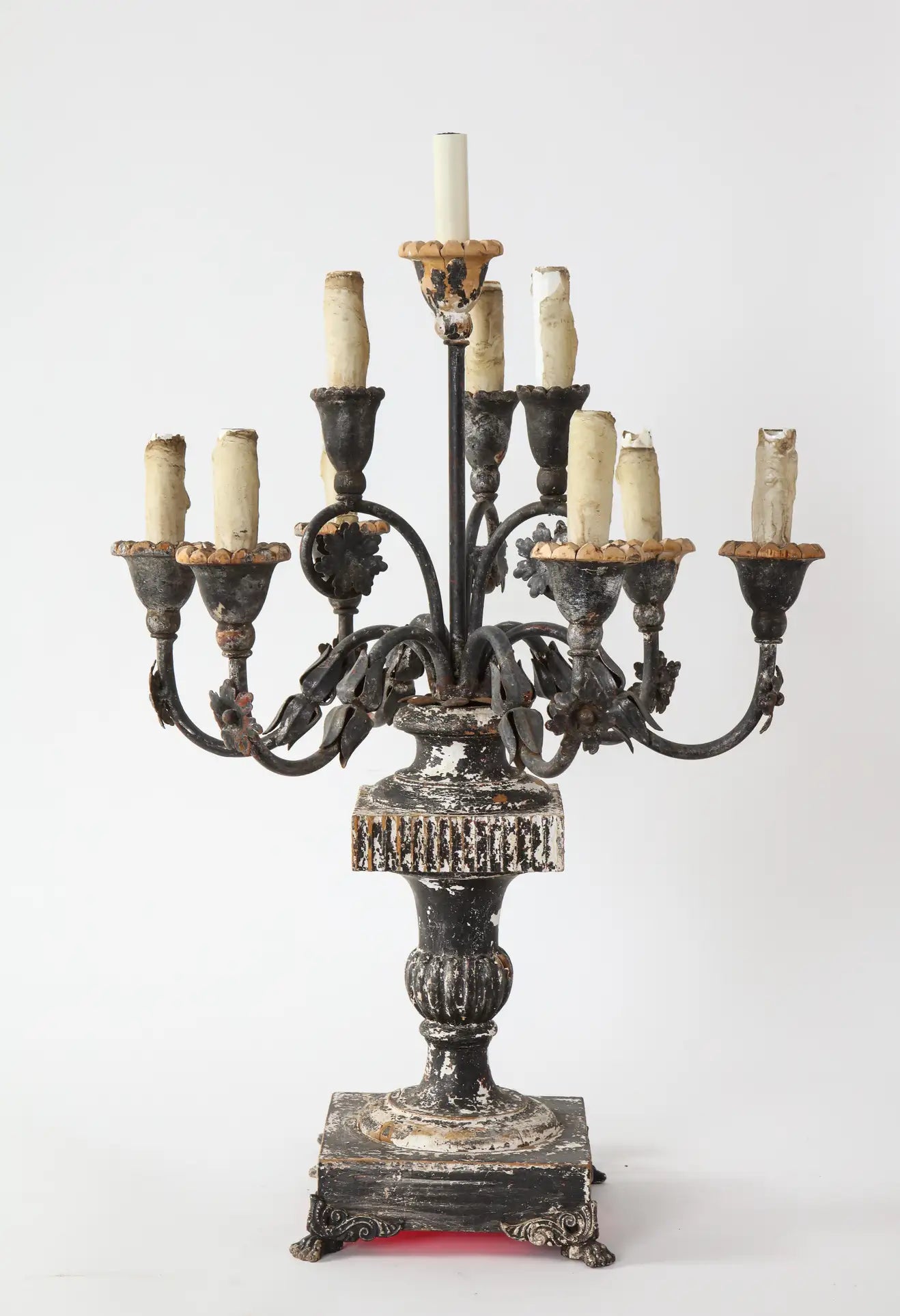 19th Century Italian Wood and Gesso 10-Light Candelabra, Electrified