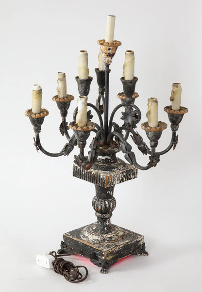 19th Century Italian Wood and Gesso 10-Light Candelabra, Electrified