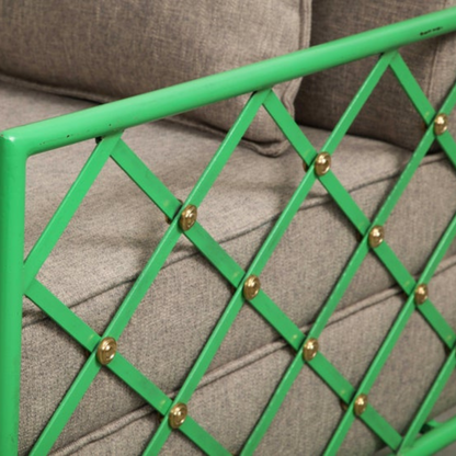 Pair of Jean Royere Style Vintage Bright Green Enameled Iron Cube Lounge Chairs