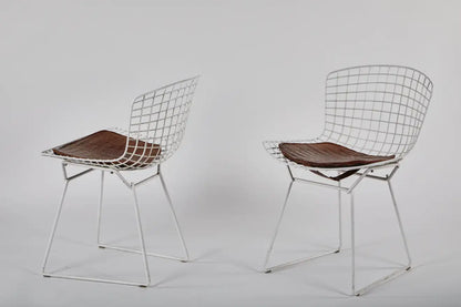 Vintage Pair of White Bertoia Side Chairs with Alligator Cushions