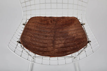 Vintage Pair of White Bertoia Side Chairs with Alligator Cushions