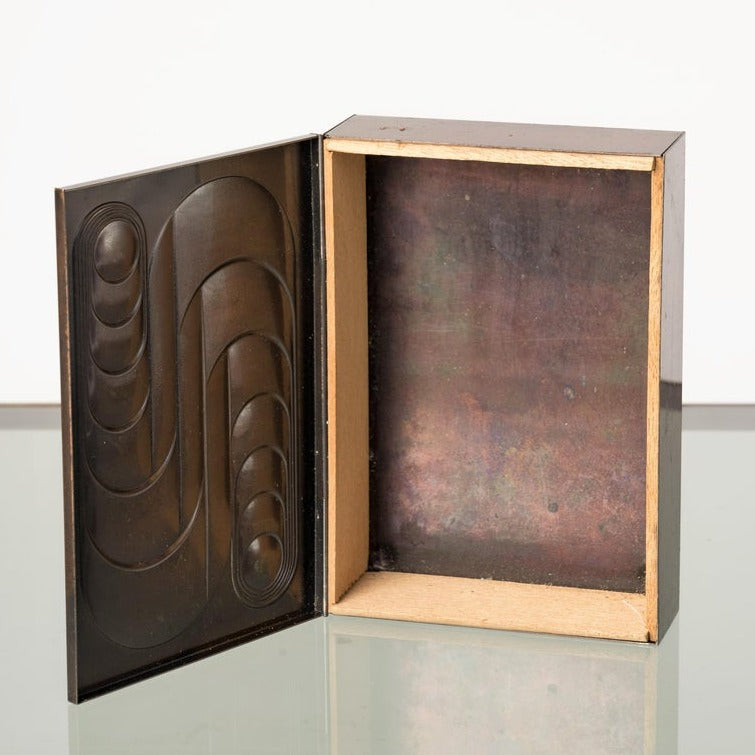 French Art Deco Dinanderie Embossed Decorative Copper Box, 1970s