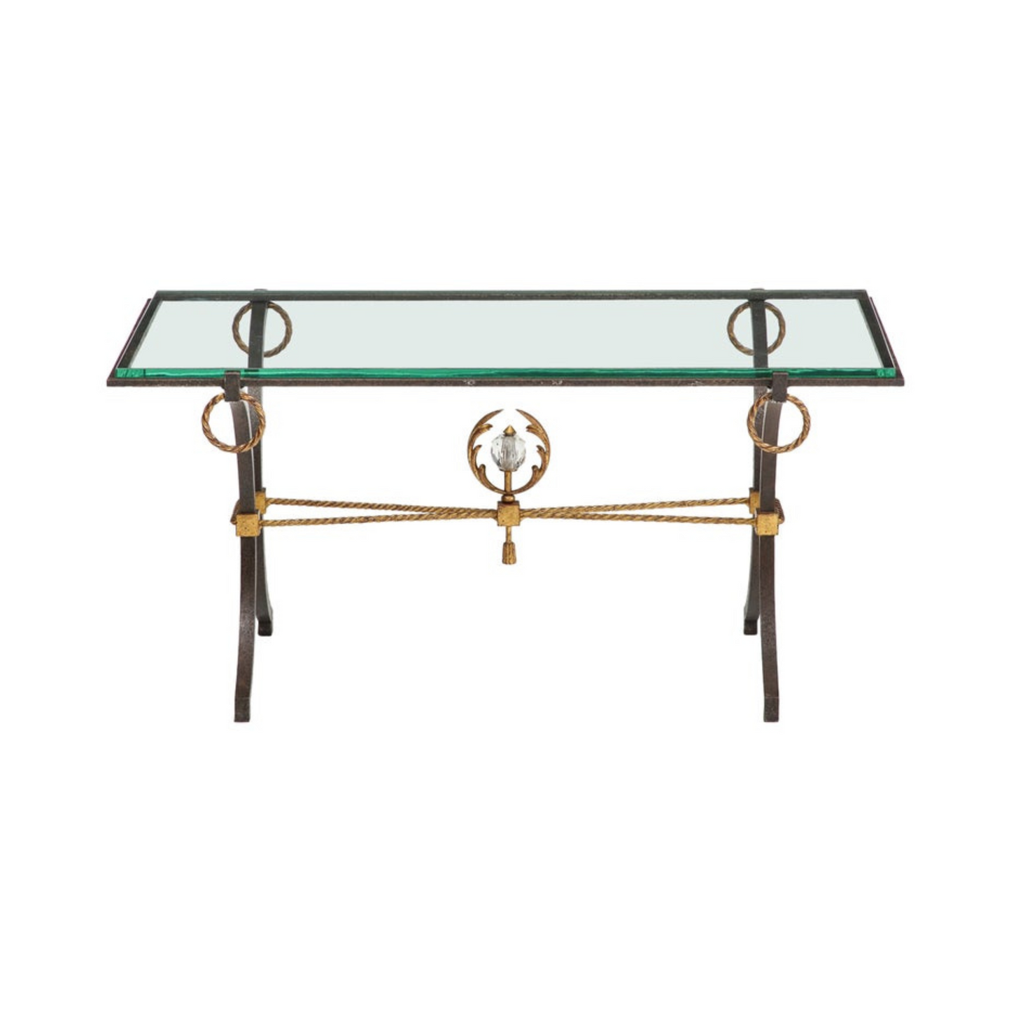 French Iron and Gilt Coffee Table, in the Style of Poillerat, C. 1940