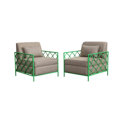 Pair of Jean Royere Style Vintage Bright Green Enameled Iron Cube Lounge Chairs