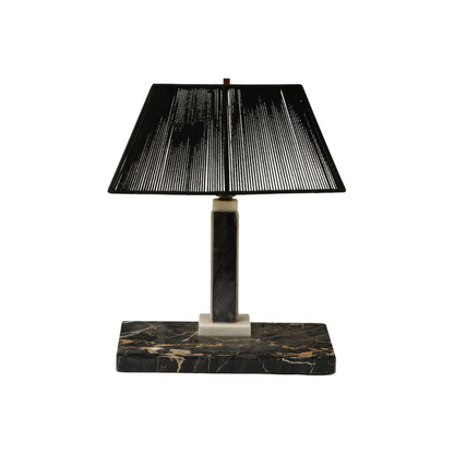 Midcentury Modern Style Black Marble Desk Lamp with Black String Shade