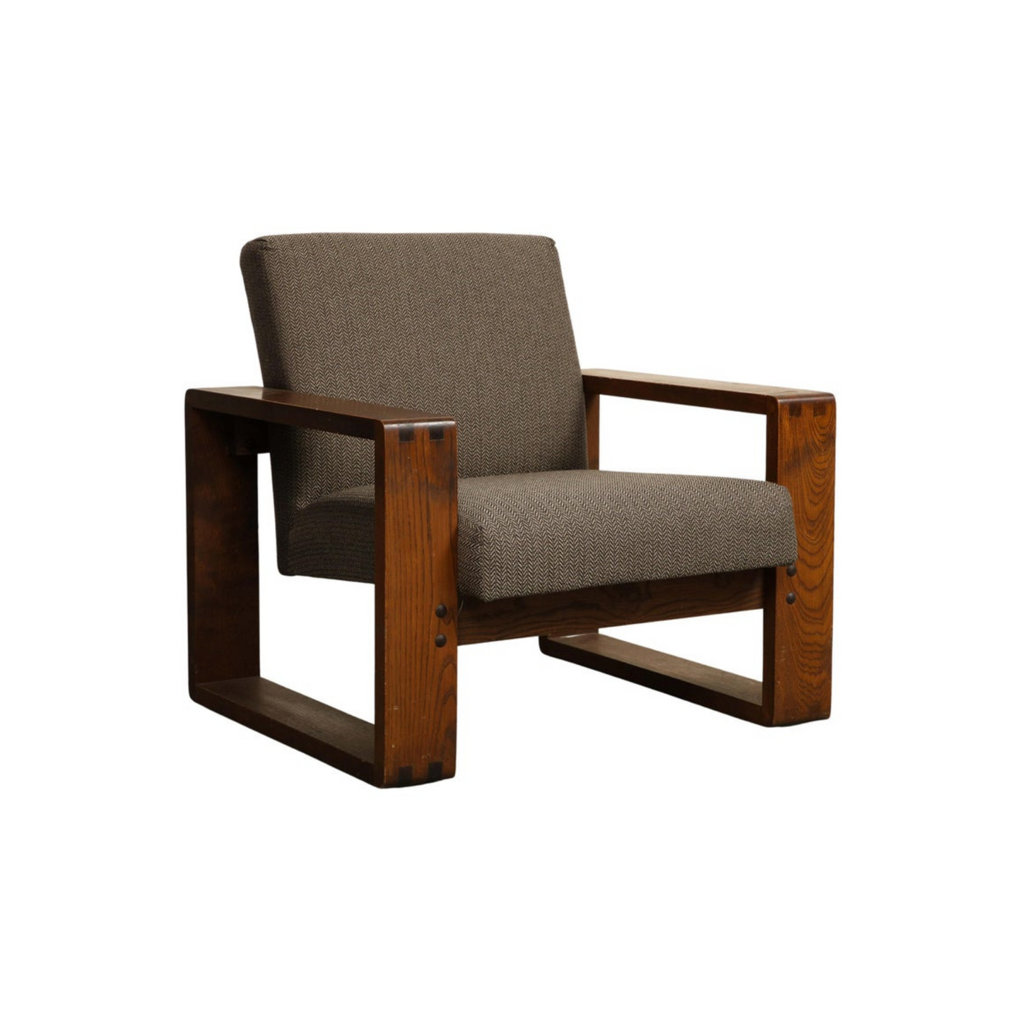 Oak Lounge Chair by Hans Krieks with Herringbone Upholstery, circa 1970s