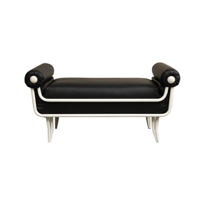 French 1960s Rene Prou Style White Painted Iron & Black Leather Daybed