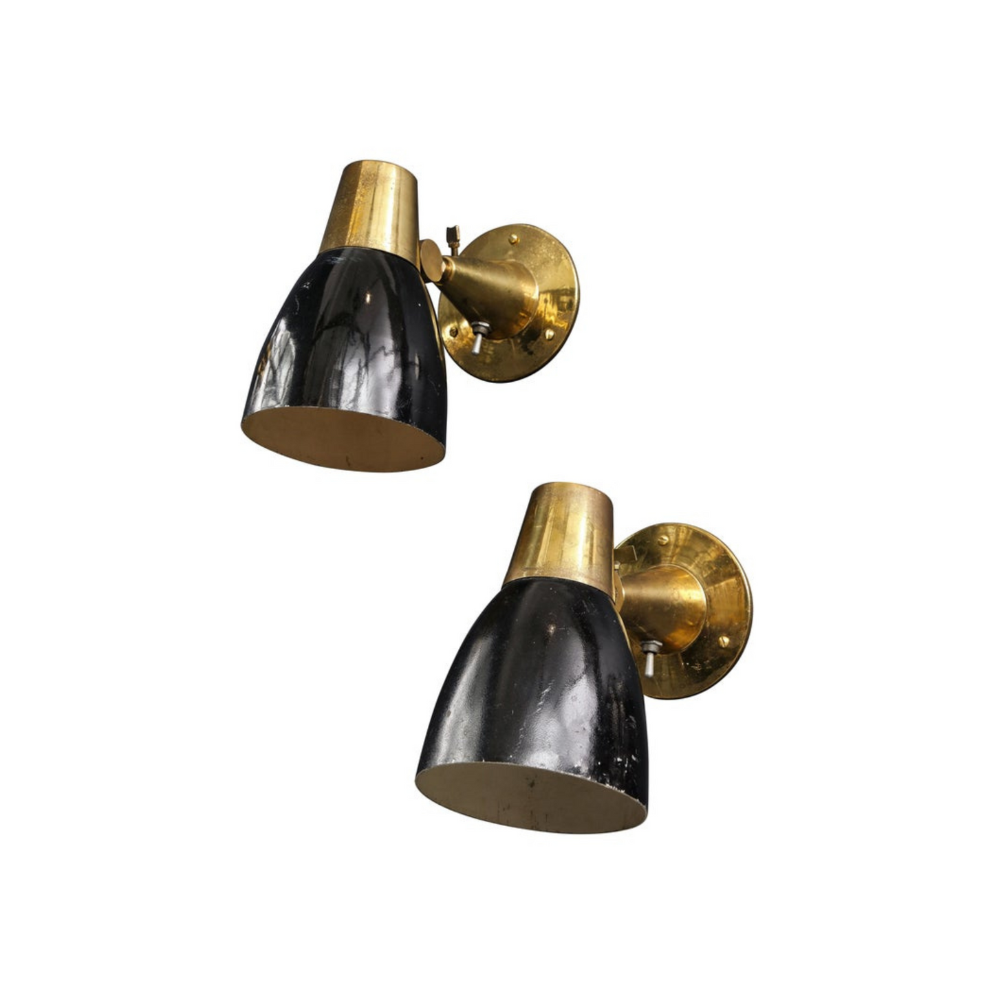 Pair of Midcentury Italian Brass and Enameled Steel Sconces, 1950s