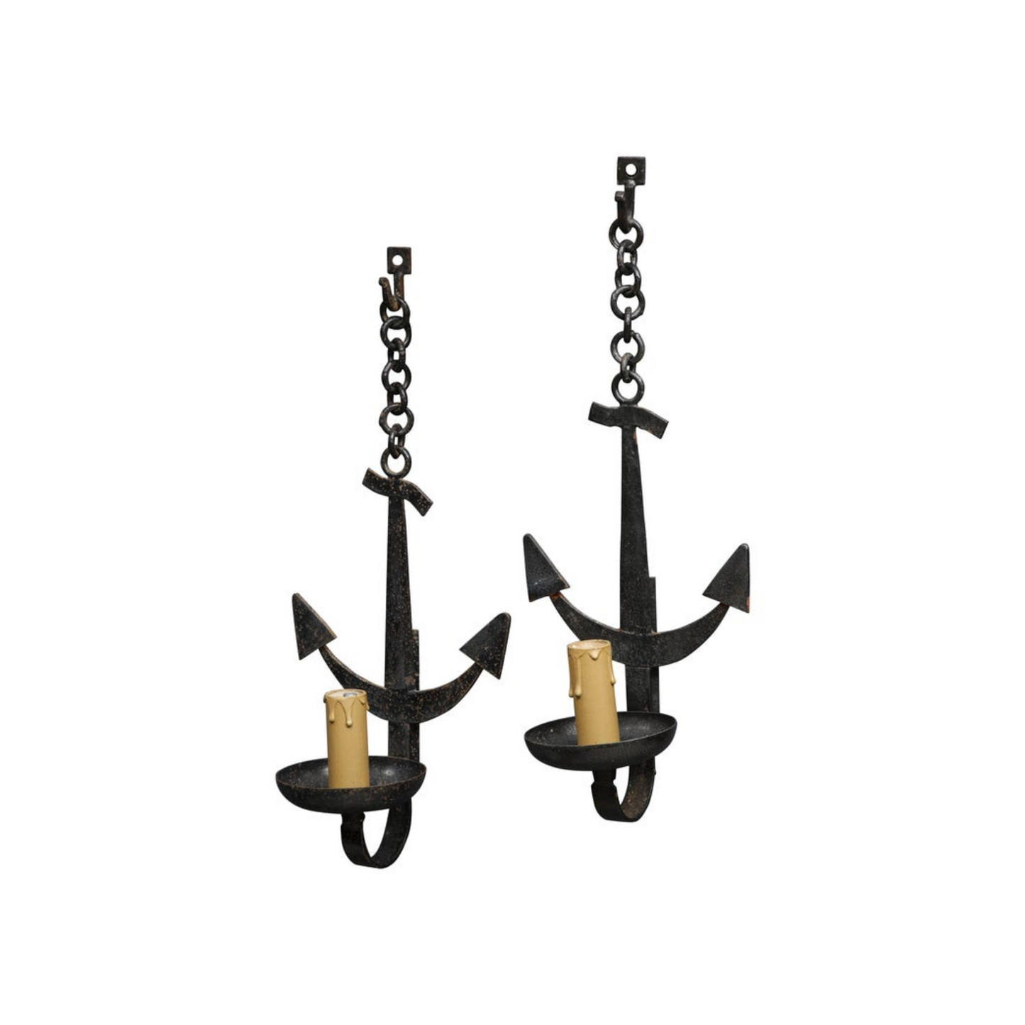 Pair of French 1950s Wrought Iron Anchor Shaped Wall Sconces