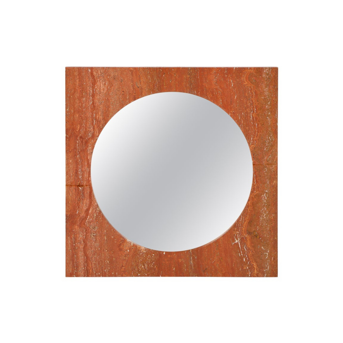 Italian Red Travertine Square Mirror, 1970s