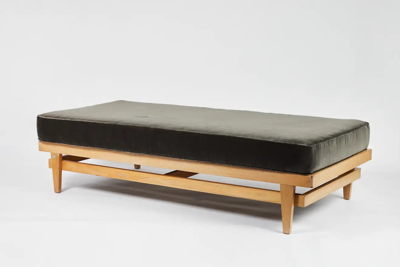 1960s Bertrand Goldberg Bleached Oak Daybed with Kravet Velvet Cushion