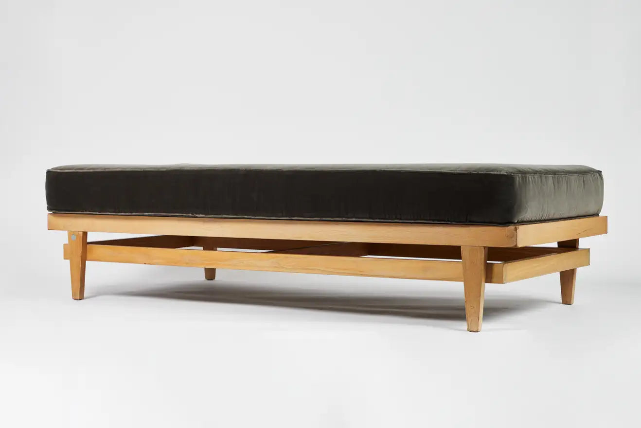 1960s Bertrand Goldberg Bleached Oak Daybed with Kravet Velvet Cushion