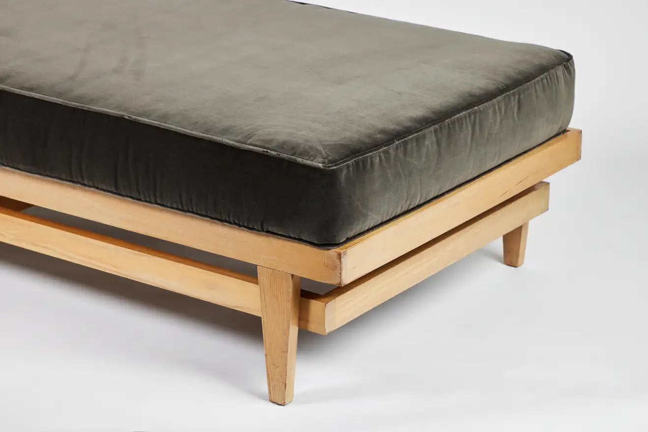 1960s Bertrand Goldberg Bleached Oak Daybed with Kravet Velvet Cushion