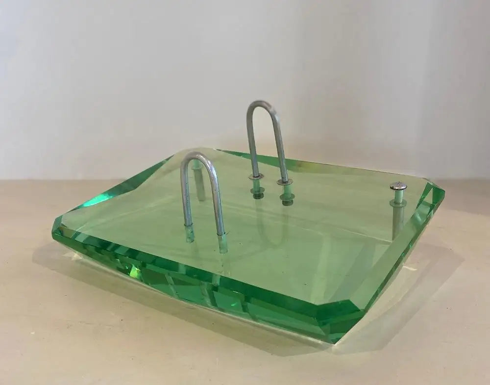 Three-Piece Green Art Glass Desk Set by Fontana Arte, 1950s