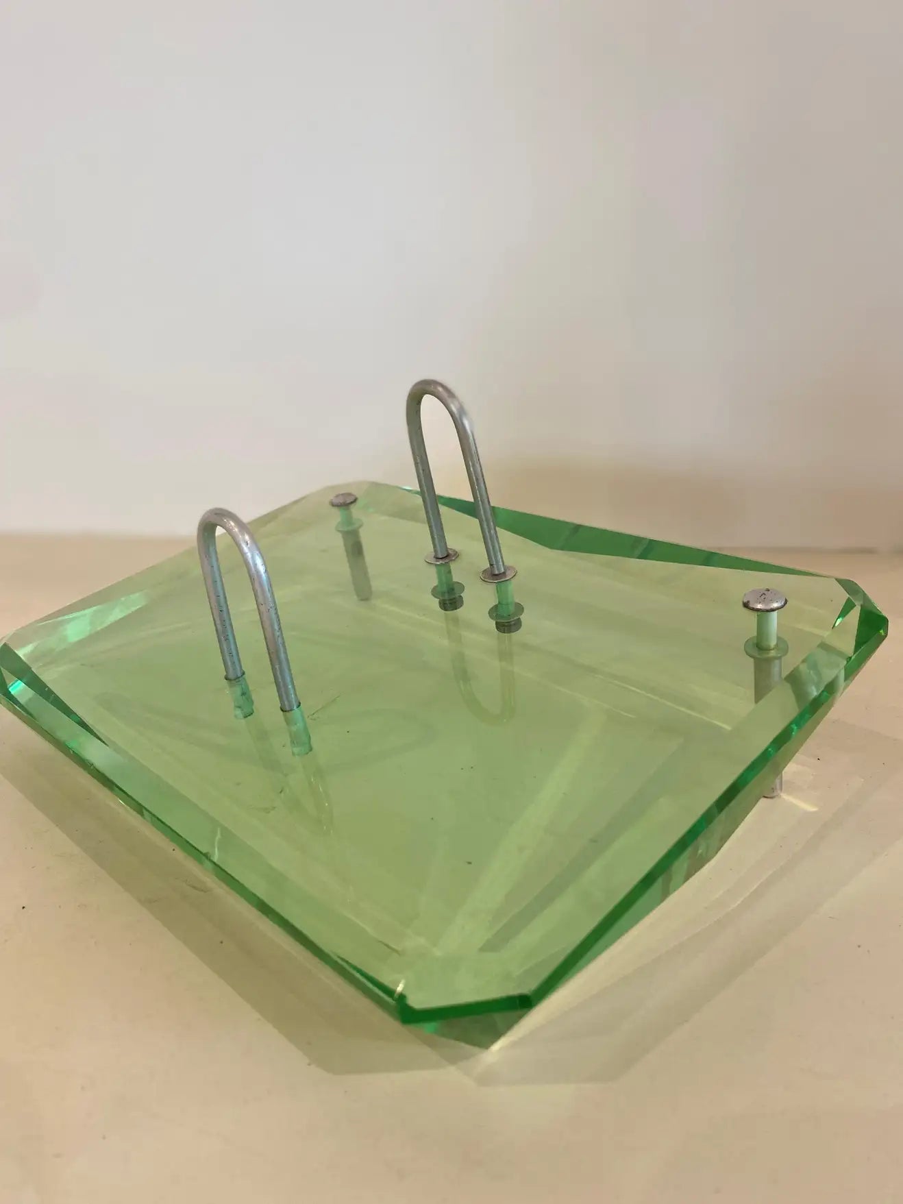 Three-Piece Green Art Glass Desk Set by Fontana Arte, 1950s