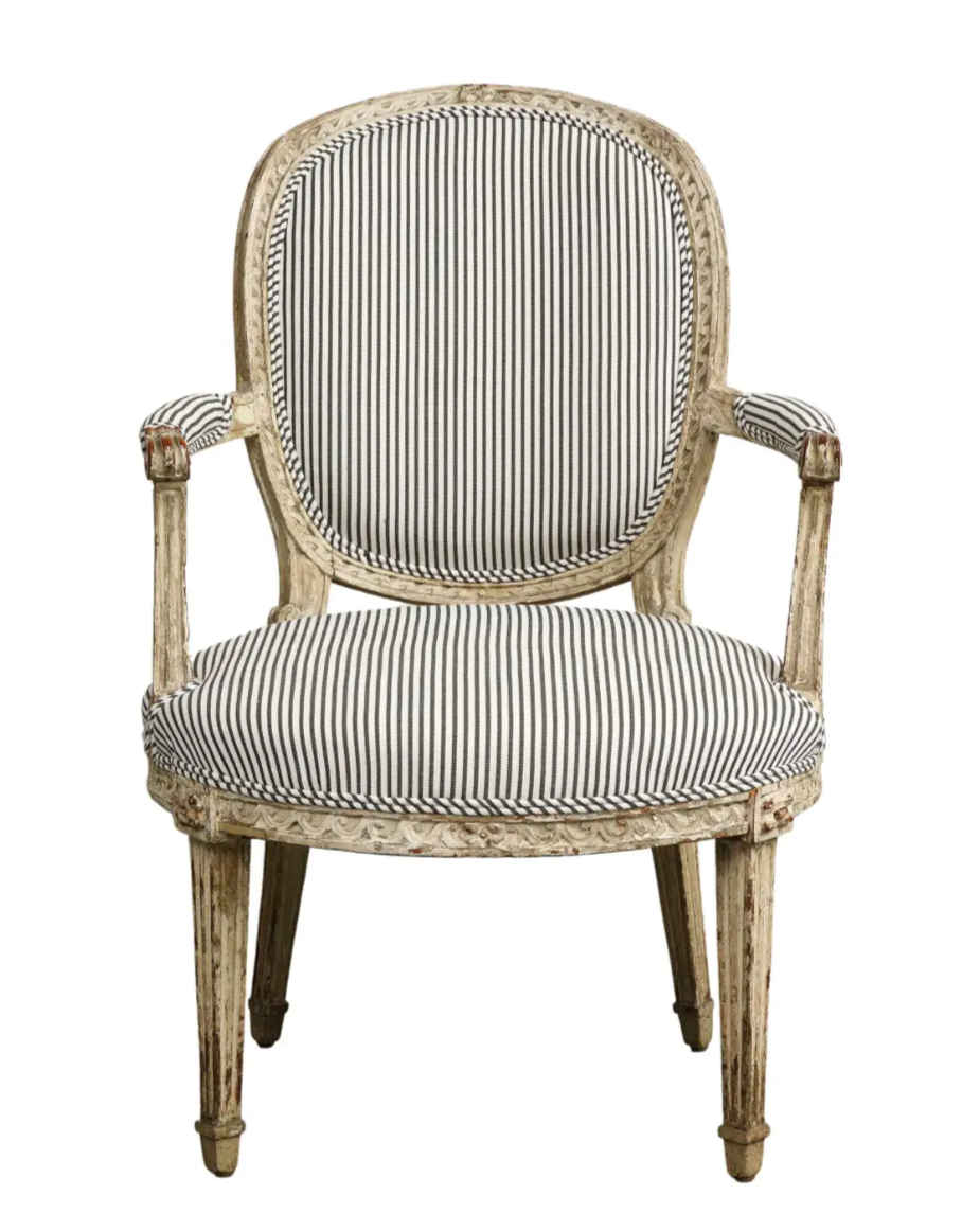 19th Century French Louis XVI Style Fauteuil Chair in Striped Linen Up –  Nate Berkus