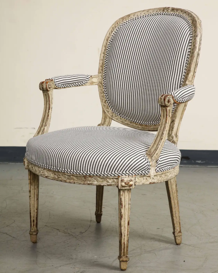 19th Century French Louis XVI Style Fauteuil Chair in Striped Linen Up –  Nate Berkus