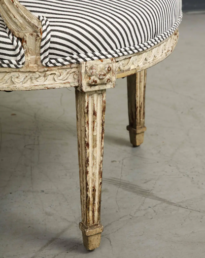 19th Century French Louis XVI Style Fauteuil Chair in Striped Linen Upholstery