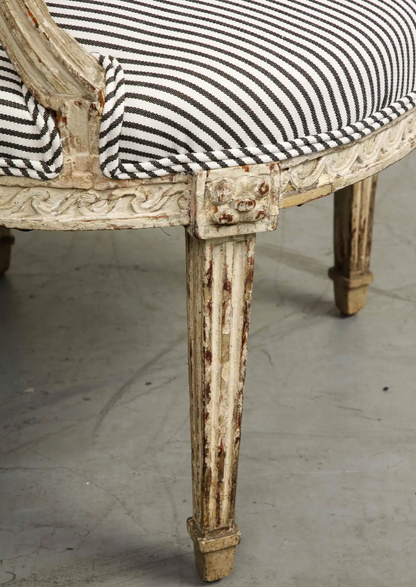 19th Century French Louis XVI Style Fauteuil Chair in Striped Linen Upholstery