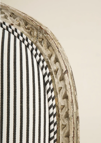 19th Century French Louis XVI Style Fauteuil Chair in Striped Linen Upholstery