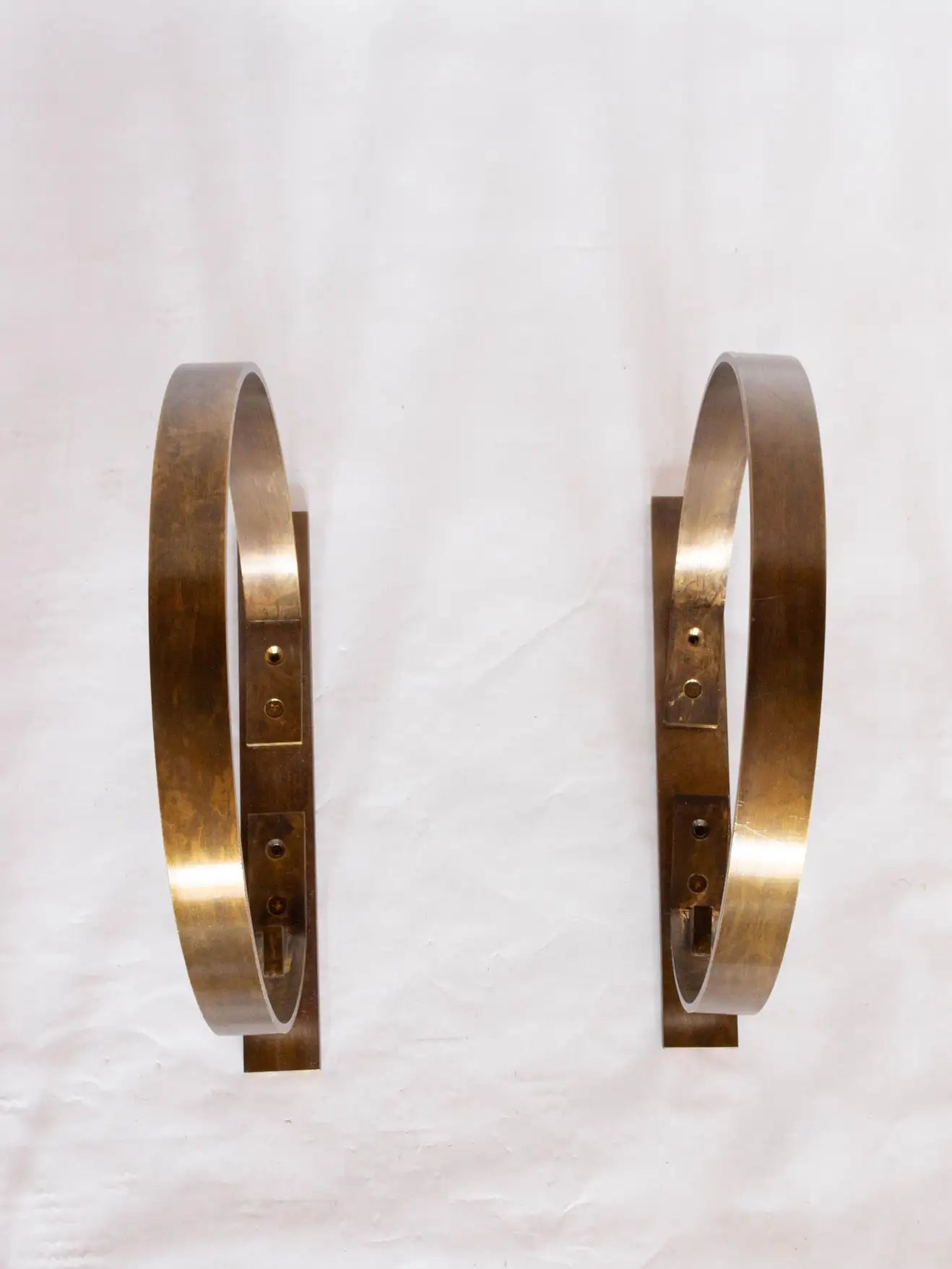 Pair of Modern Custom Circular Brass Shelf Brackets