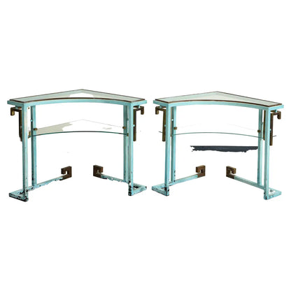Pair of Hollywood Regency Metal and Glass Side Tables