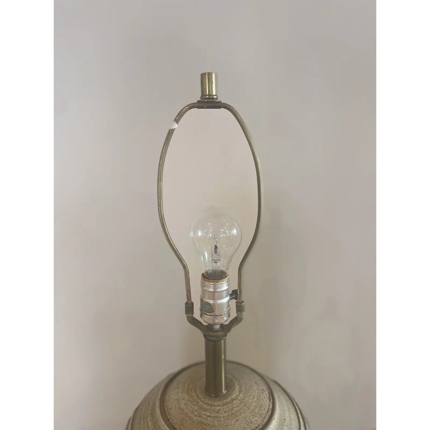 Midcentury Striated Pottery Table Lamp With Wicker Shade