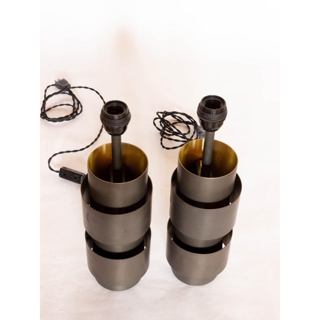 Pair of Modern Industrial Bronze Ring Table Lamps