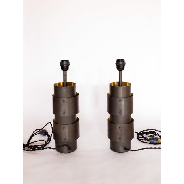 Pair of Modern Industrial Bronze Ring Table Lamps