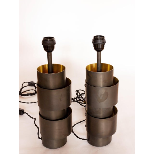 Pair of Modern Industrial Bronze Ring Table Lamps