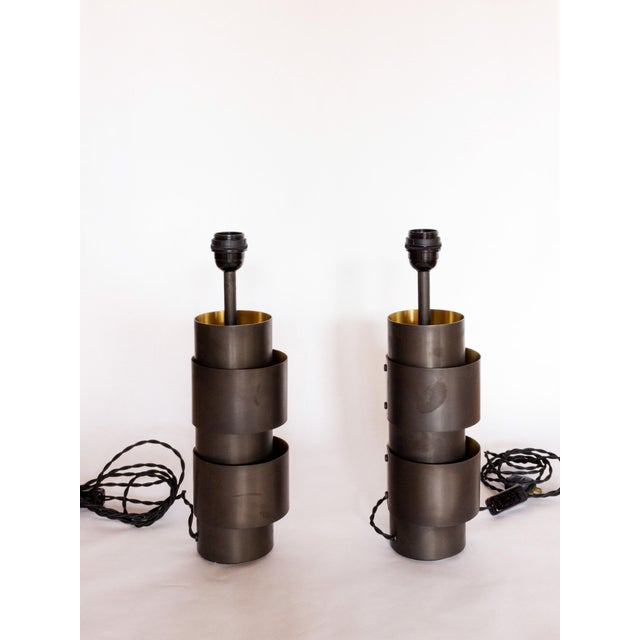 Pair of Modern Industrial Bronze Ring Table Lamps