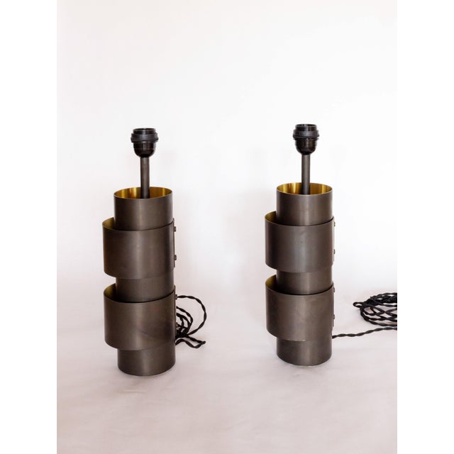 Pair of Modern Industrial Bronze Ring Table Lamps