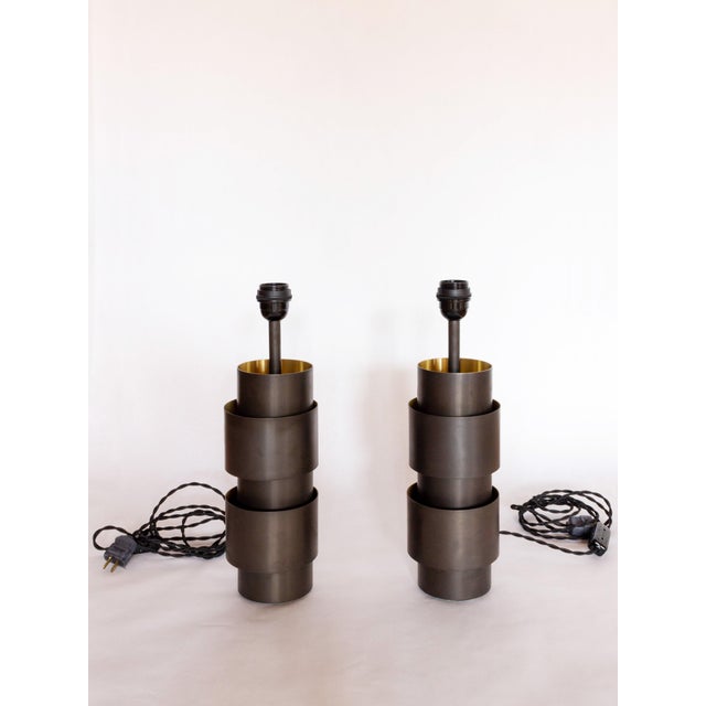 Pair of Modern Industrial Bronze Ring Table Lamps